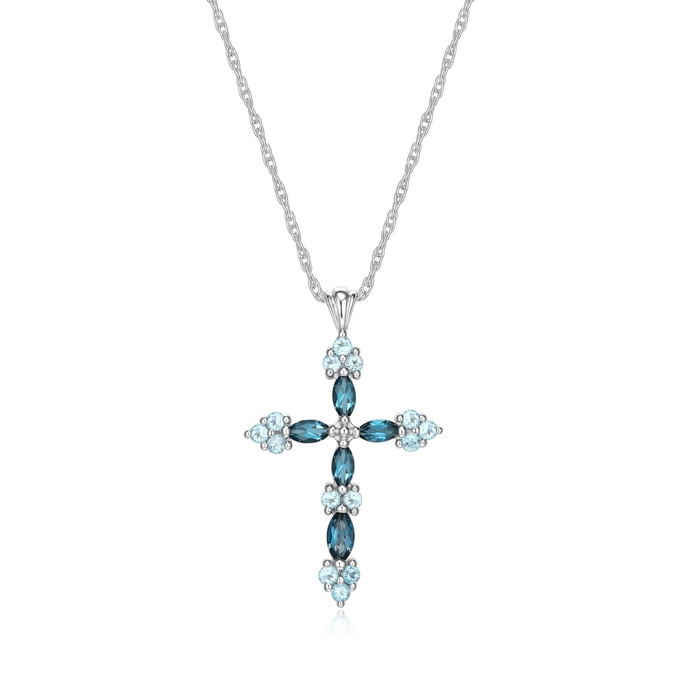 Blue Topaz Cross Necklace For Women - Solid 925 Sterling Silver Cross Necklac...