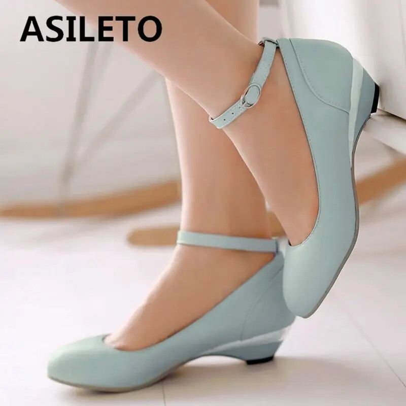 ASILETO 2025 Preppy Women Pumps Round Toe 3.5cm Low Heel Buckle Strap Shoes