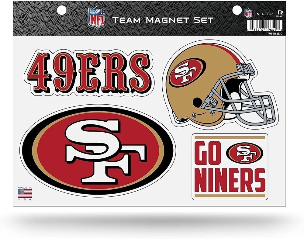 San Francisco 49ers 8.5x11 Inch 4-Piece Team Magnet Set for Auto and Home