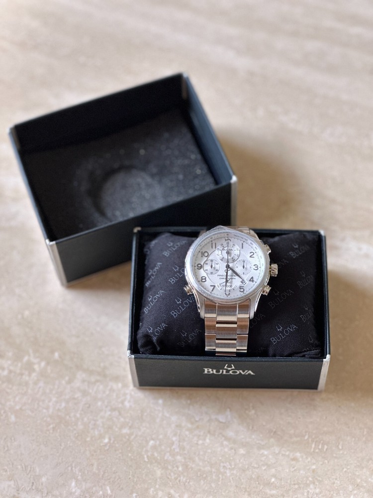 New Bulova Precisionist Wilton Chronograph Men's Watch with Tachymeter White Dial 96B183