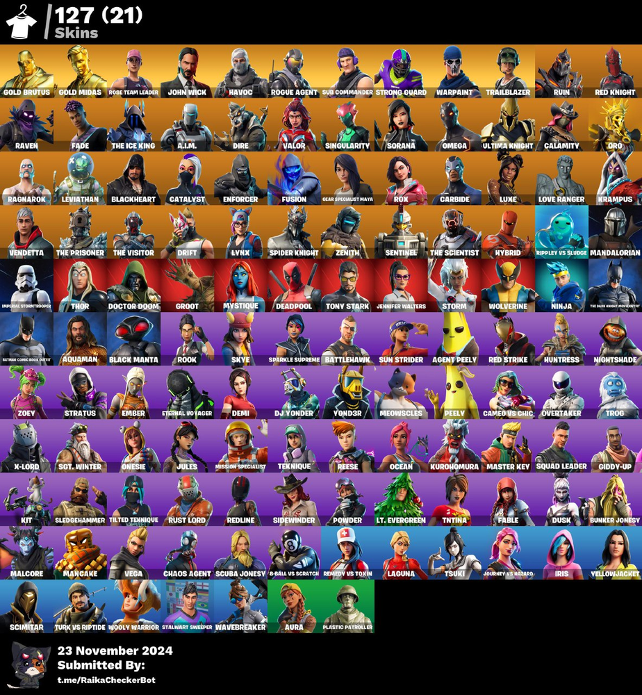 [PC] 127 skins | OG STW | Gold Brutus | Gold Midas | John Wick | Havoc | Rogue A