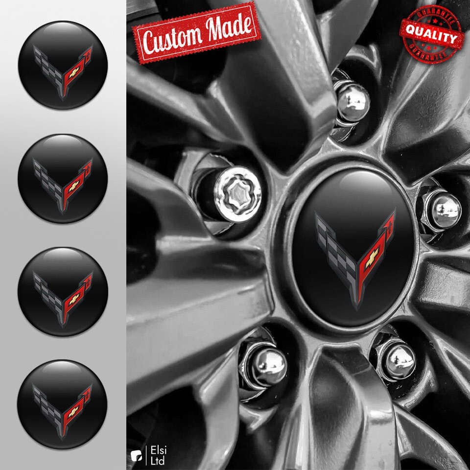 Corvette C8 Wheel Cap Decals Set of 4 Custom Rim Emblems