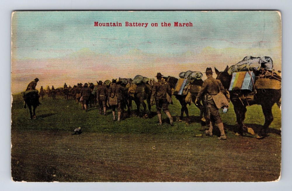 US Army, Mountain Battery On The March, Antique, Vintage Card Souvenir Postcard