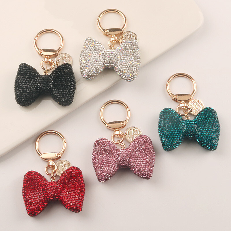 Rhinestone Crystal Bow Car Keychain Metel Buckle Charm Handbag Pendant Key Rin