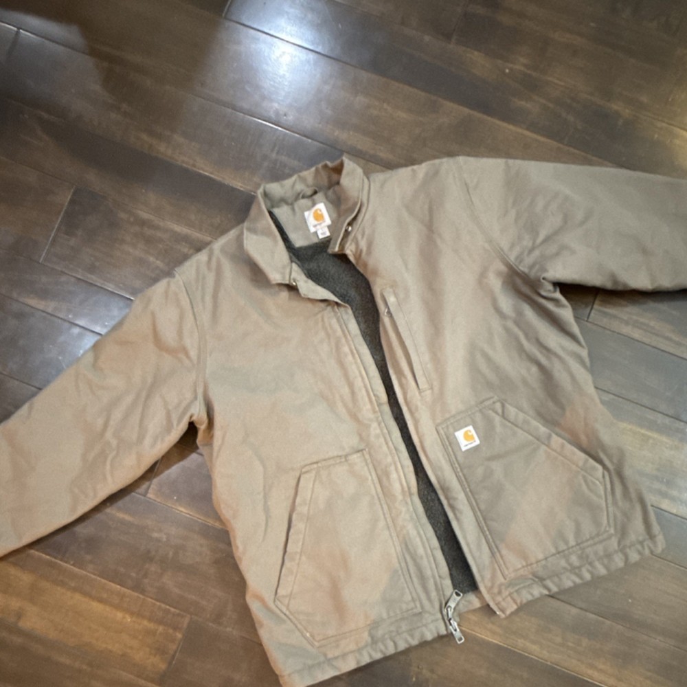 Carhartt Lined Full Zip Brown Workwear Jacket Logo Zipper Men's Size L Regular