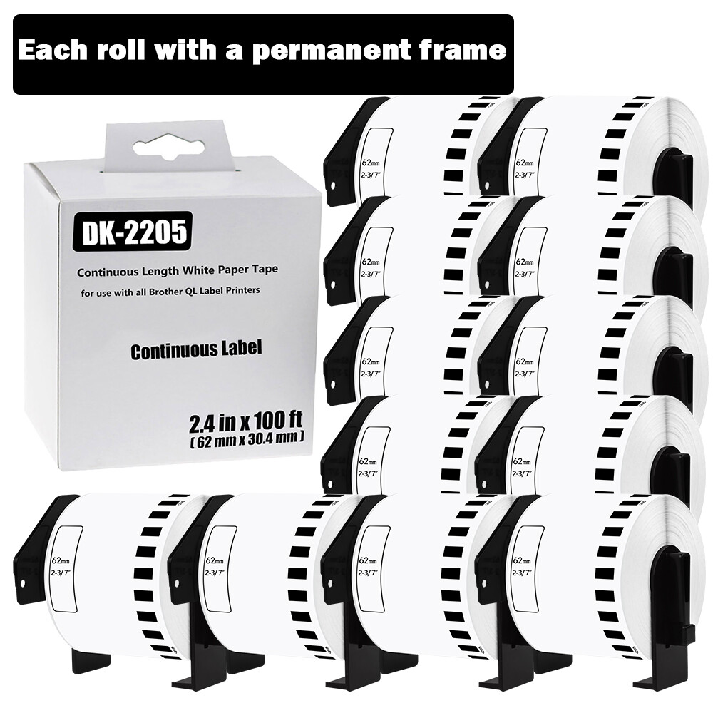 62mm x 30.48m 12 Rolls Shipping Labels Compatible with Brother QL1050 DK-2205 2-3/7