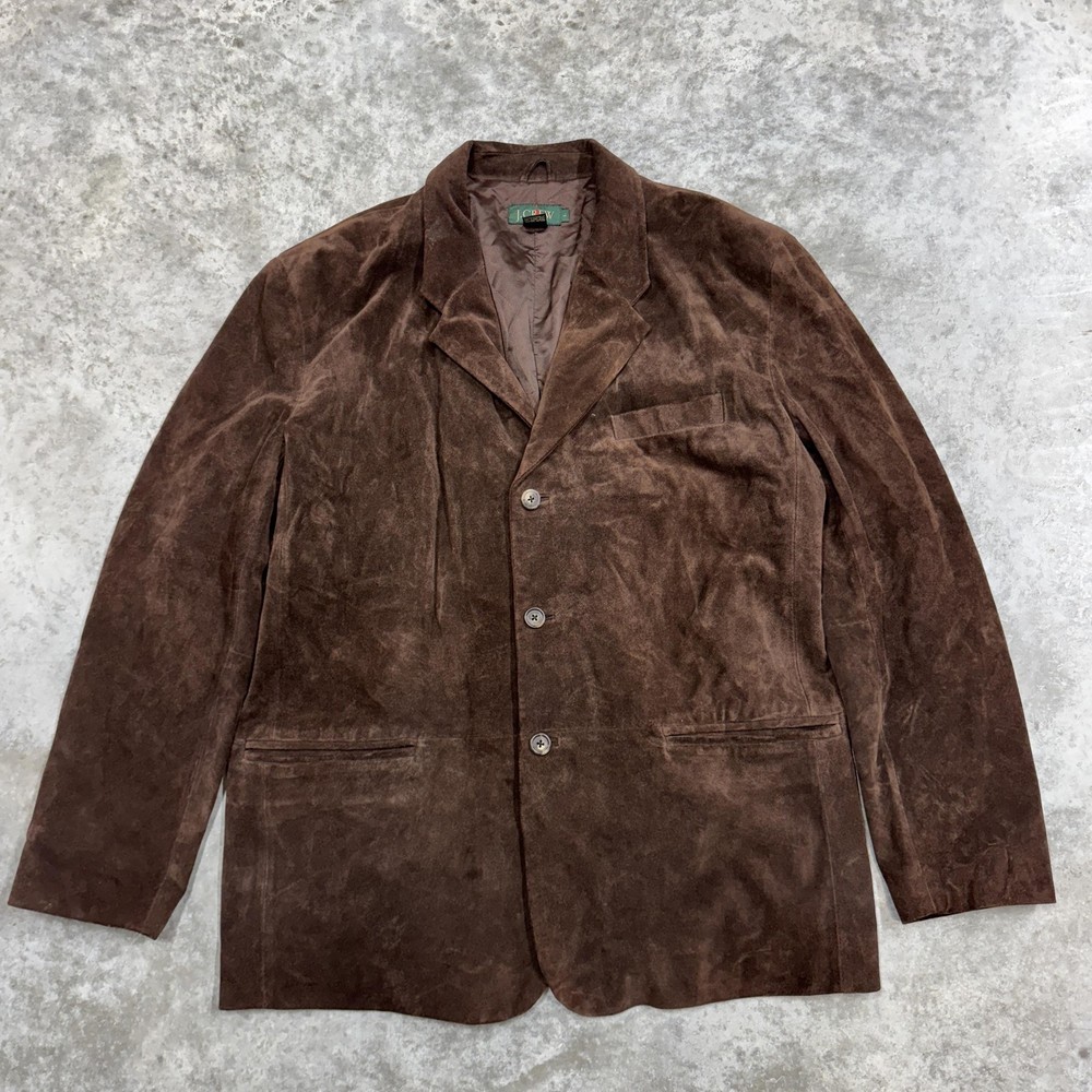 Vintage J Crew Blazer Mens Large Oarsman Brown Suede Leather Jacket sport coat