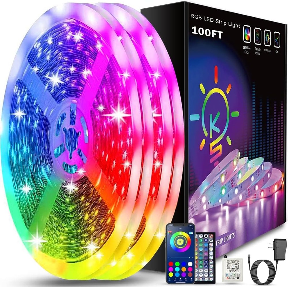 100ft LED Strip Lights - 2 Rolls of 50ft Multicolor RGB Lighting for Home Decor