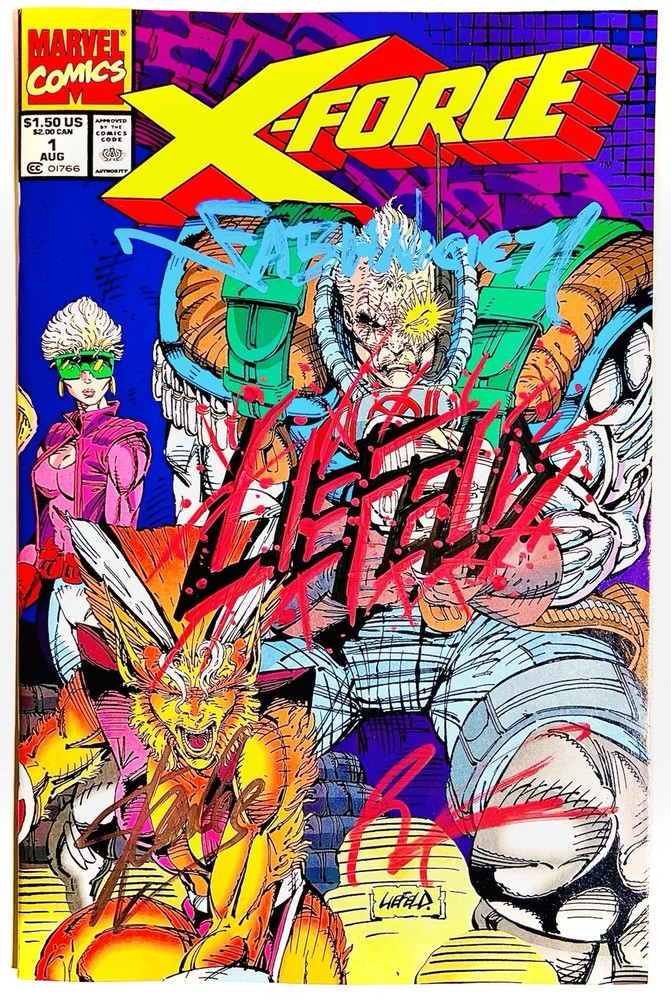X-FORCE #1 (AUG 1991) ~ COVER SIGNED BY STAN LEE, FABIAN NICIEZA, & LIEFELD (X2)