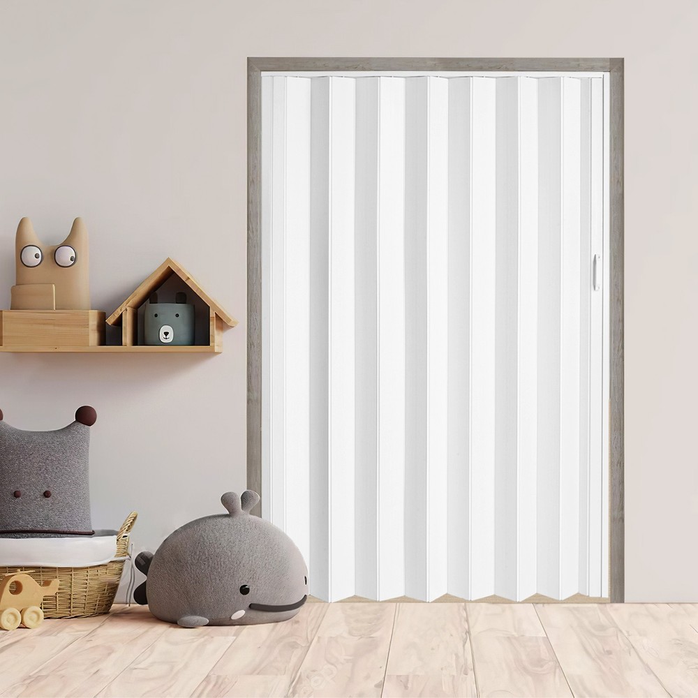 PVC Accordion Door with Frosted Acrylic Glass,Installation Hardware Included