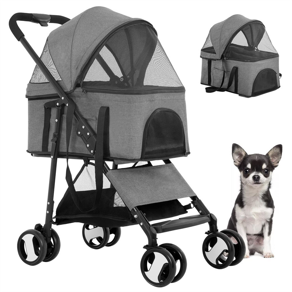 3 in 1 Pet Stroller For Small Medium Dog Cat Travel Carriage Folding Pushchair