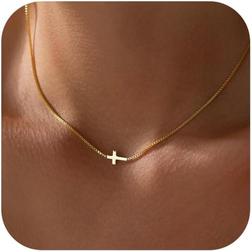 Cross Pendant Necklace Chain for Women 14k Gold Necklace Christmas Gift for Her