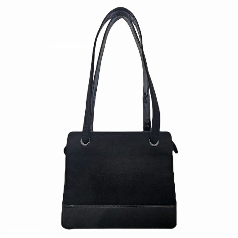 Chanel Vintage Black Canvas Patent Leather Tote Bag Pre-Owned