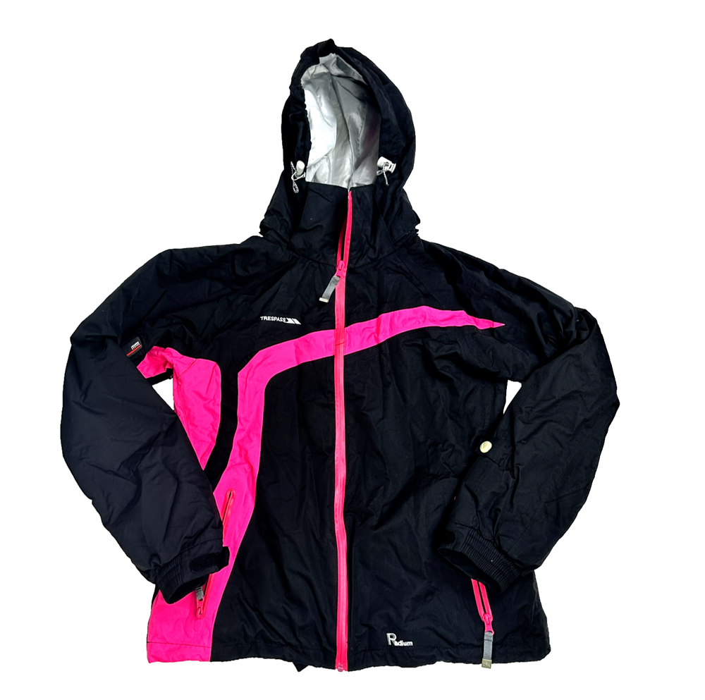Women's Trespass Radium Ski Jacket Waterproof Black Pink Hooded Size Medium