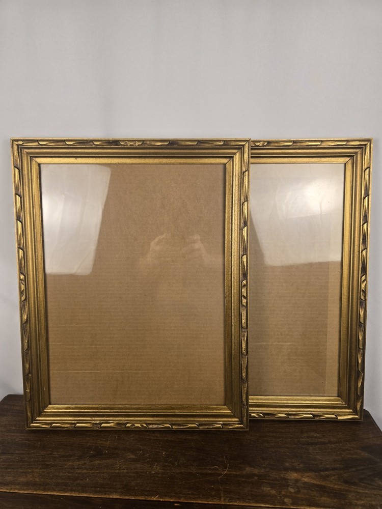 Set Of 2 Very Ornate Wood Picture Frames W/Glass Photo Sz 16x12 Gallery Art