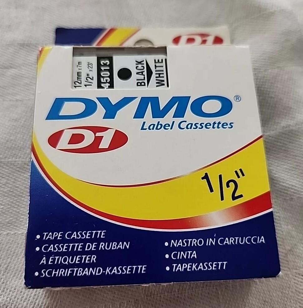 DYMO D1 Standard Tape Refills 12mm Compatible for 210D Black on White 45013