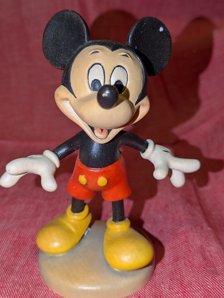 Disney Mickey Mouse Wood Statue Figurine  Hand Carved And Painted in Italy
