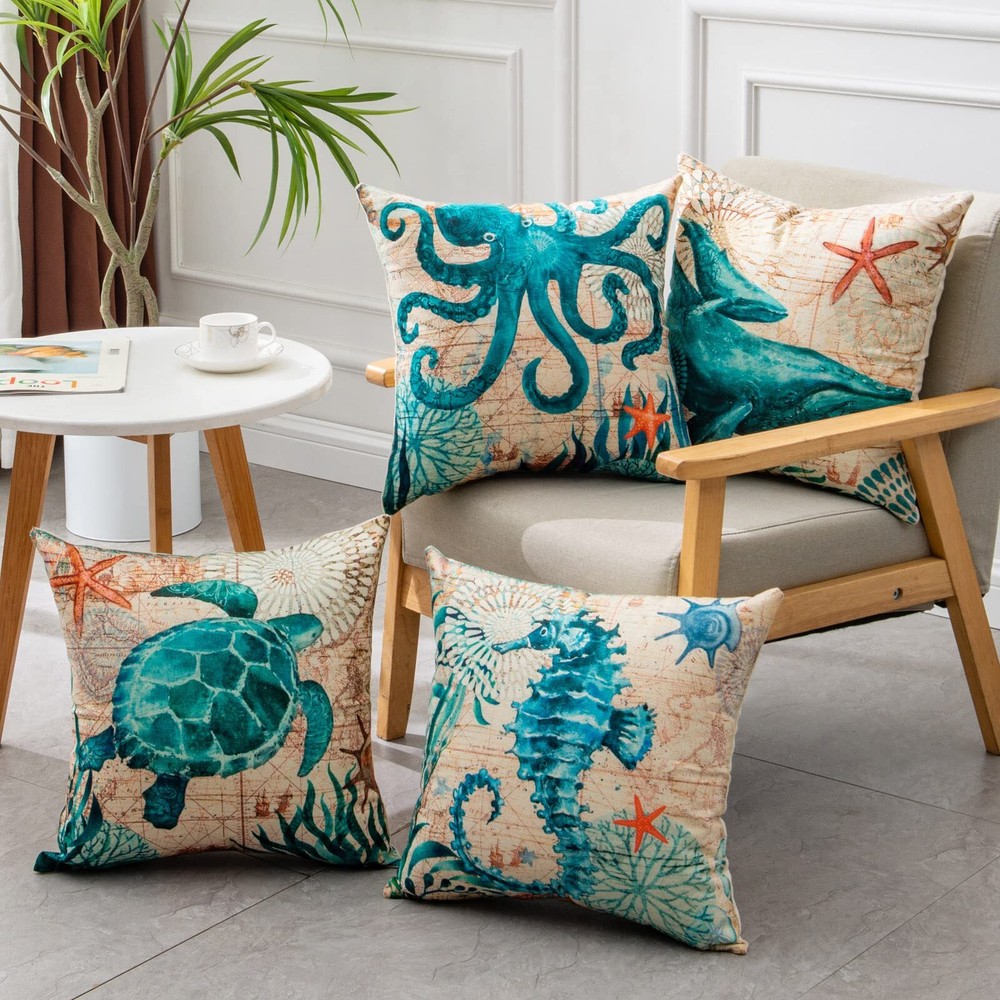 Cushion Covers with Sea Turtle Print for Sofa Chair Home Decor