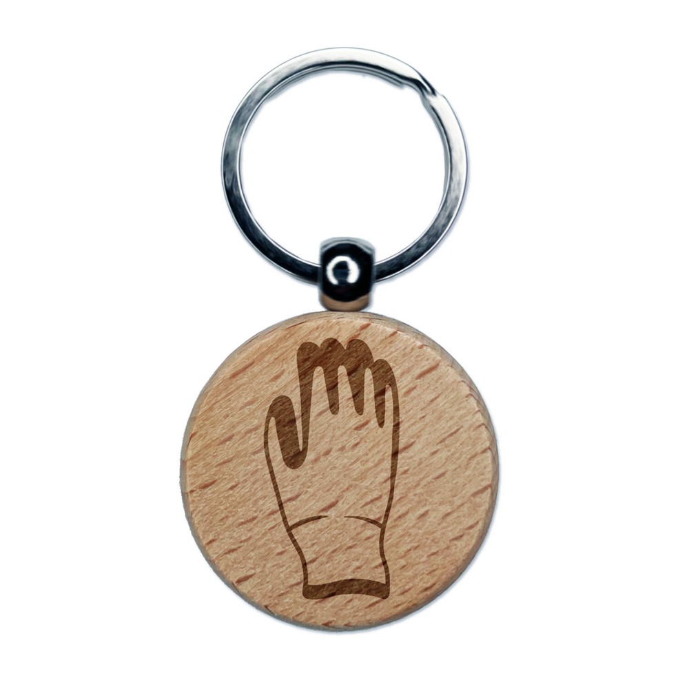 Garden Glove Gardening Work Engraved Wood Round Keychain Tag Charm