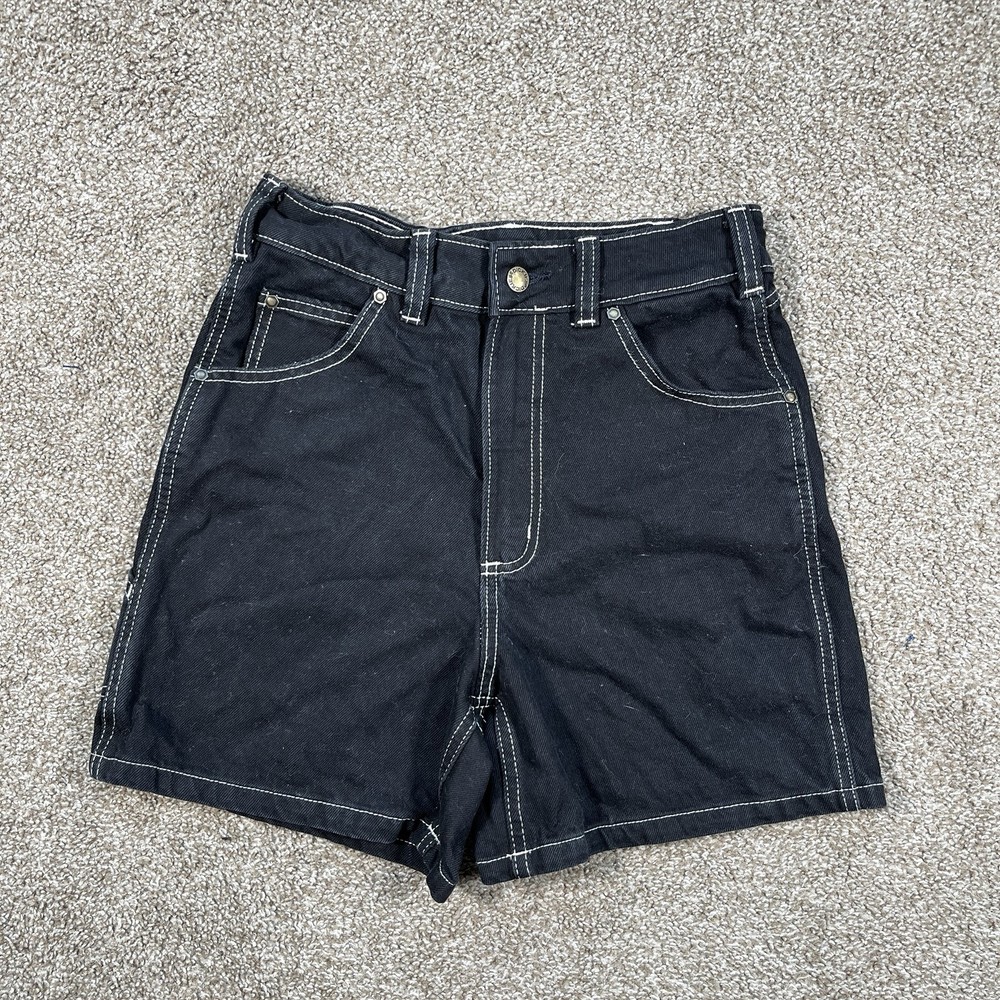 Dickies Women’s Carpenter Black Denim Shorts Size 28 High Rise Vintage Style