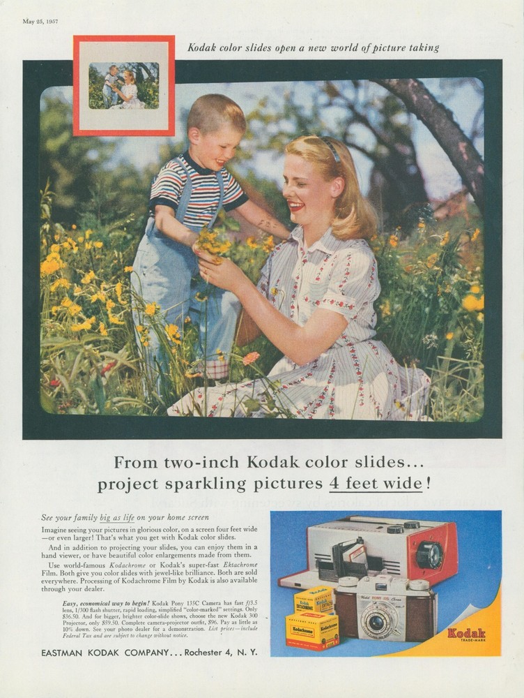 1957 Kodak Red Border Slide Projector 2 Inch To 4 Feet Wide Vtg Print Ad SP21