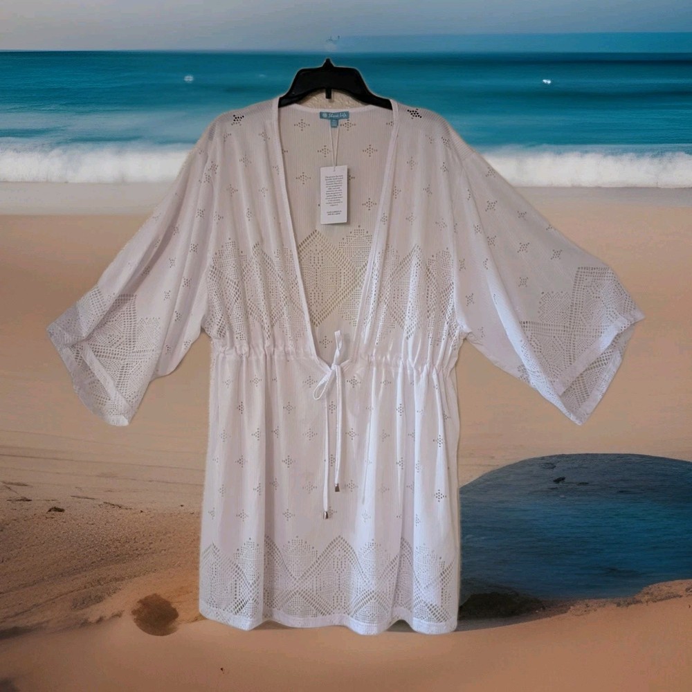 NEW White Beach Crochet Bathing swim suit cover-up 2X  Womens Stretch Pullover