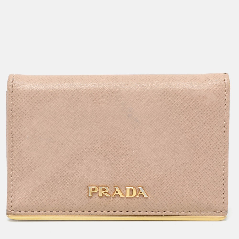 Prada Beige Leather Logo Coin Wallet  