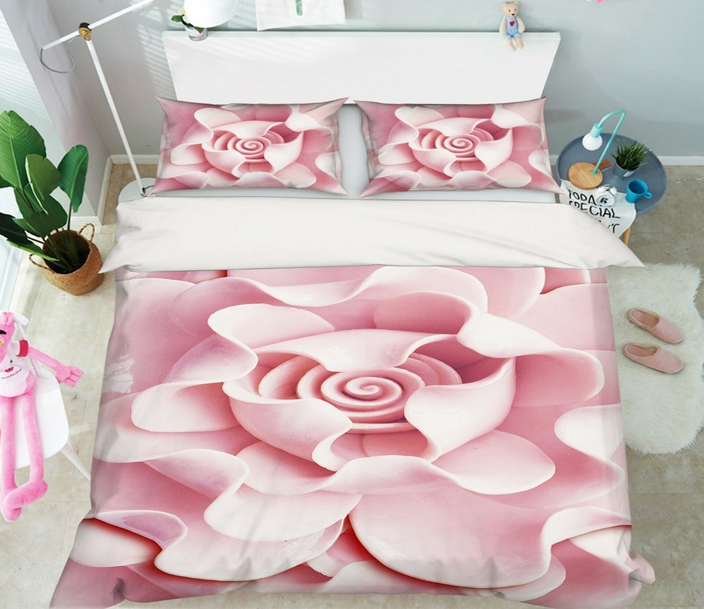 3D Pink Flower ZHUA349 Bed Pillowcases Quilt Duvet Cover Set Queen King Amy