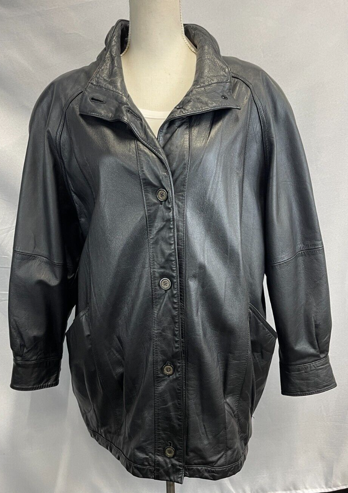 Jacqueline Ferrar Womens Medium 100% Leather Jacket Coat Black, Authentic 1980’s