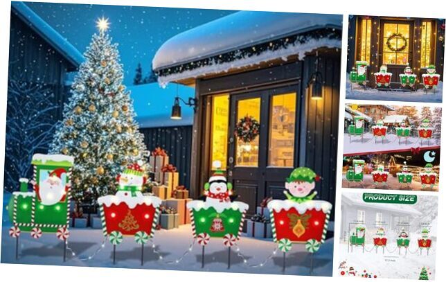 Christmas Yard Signs Stakes Outdoor Decoration - with Santa Claus LED Train