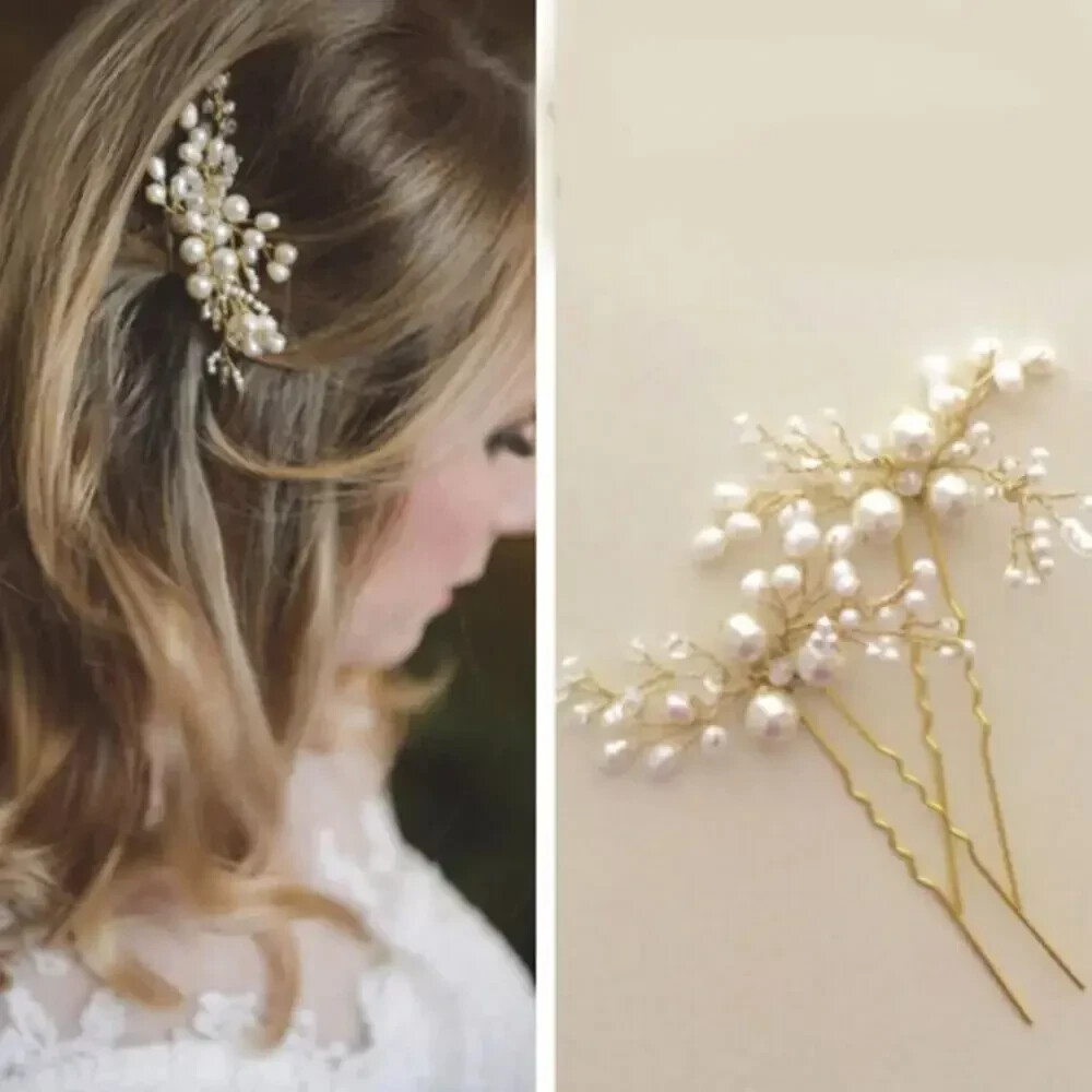 Wedding Bridal Hair Comb Clip Crystal Rhinestone Flower Faux Pearl Hairpin 2Pcs
