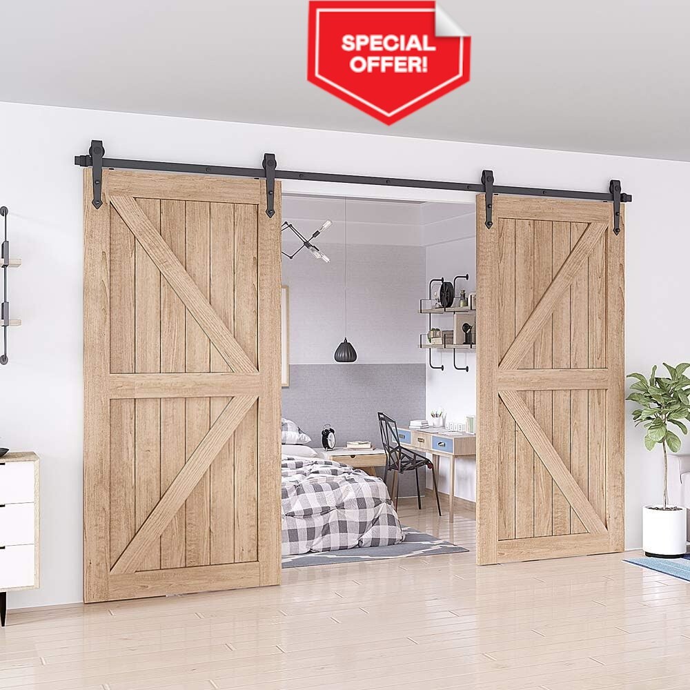 Heavy Duty 6.6 FT Black Steel Double Barn Door Hardware Kit-image