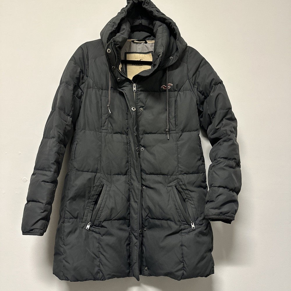 Hollister Women Puffer Coat Gray Size L
