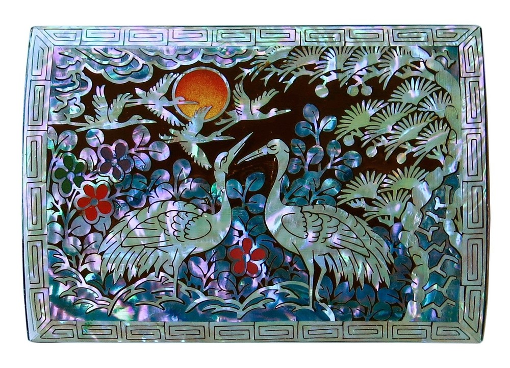 MADDesign Mother of Pearl Jewelry Decorative Trinket Box Handmade Cranes Desi...