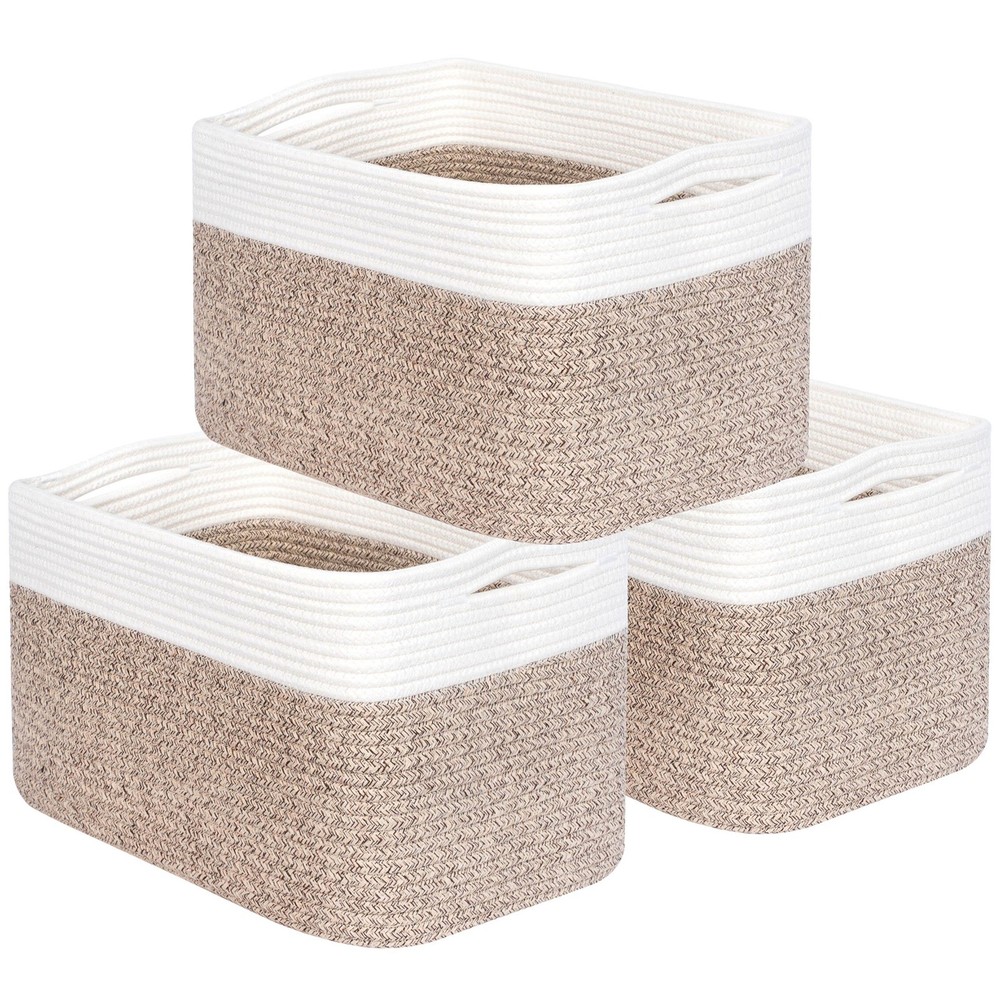 3-Pack Woven Cube Storage Baskets for Shelves & Nursery Organization