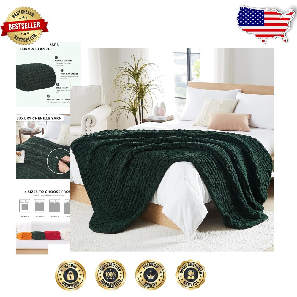 Breathable Olive Green Chunky Knit Throw Blanket 30x40 Machine Washable