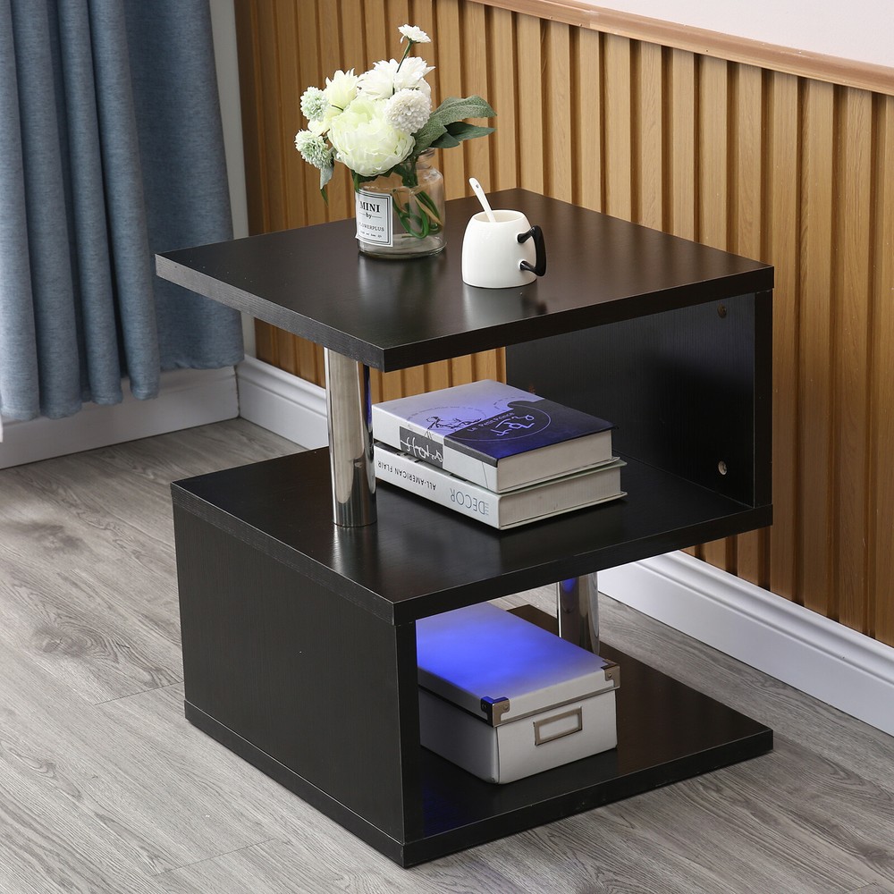Modern S-Shaped 3-Tier LED Accent Coffee Table with High Gloss Finish