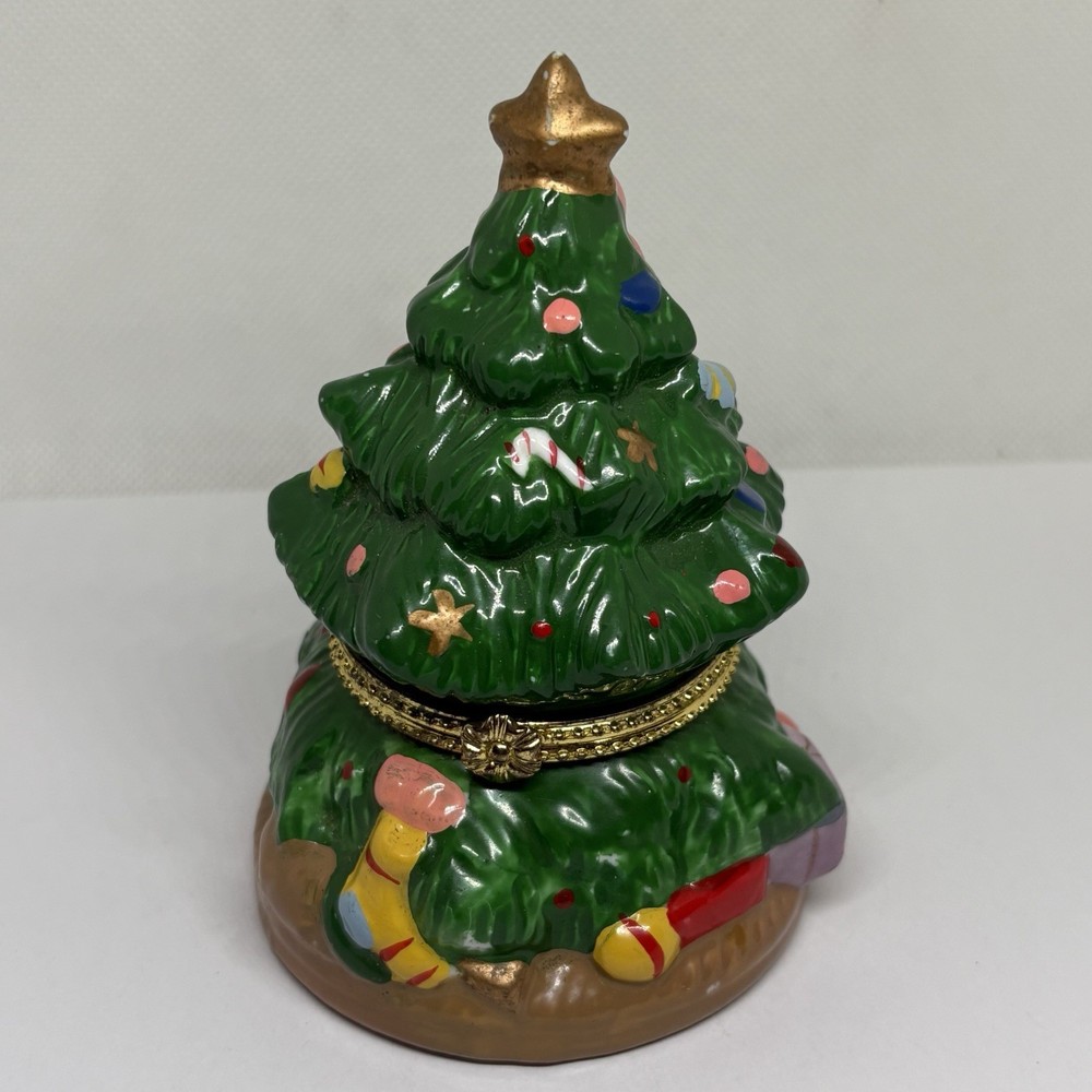5-Inch Ceramic Christmas Tree Jewelry Holder Hinged Trinket Box Holiday Decor