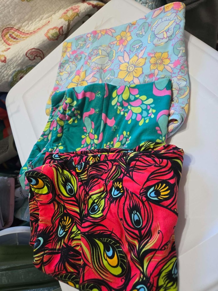 LuLaRoe TC Legging Lot Of 3 Stretch Colorful Peacock Feather & Floral Retro A150