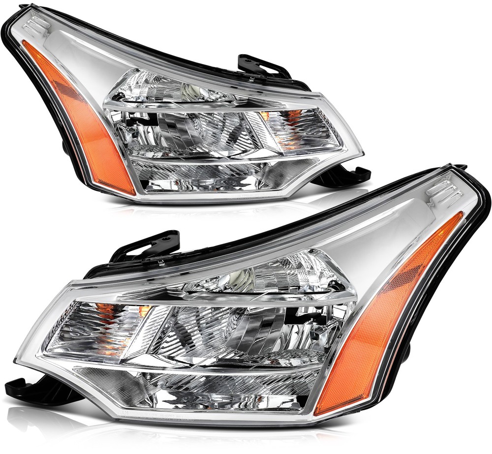 Pair Headlights Assembly For 2008-2011 Ford Focus Chrome Clear Lens Left+Right