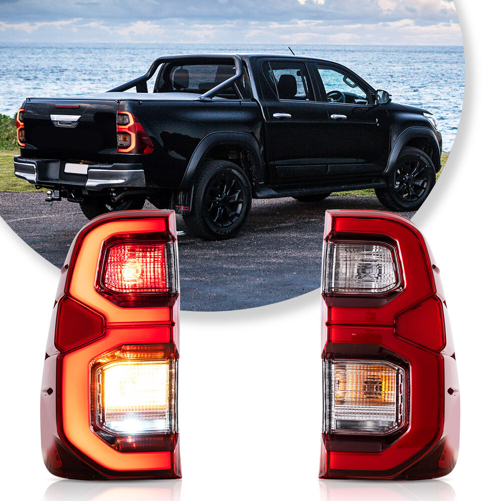 VLAND Full LED Tail Lights For Toyota Hilux 2015-2020 Red Lens Plug and Play Set