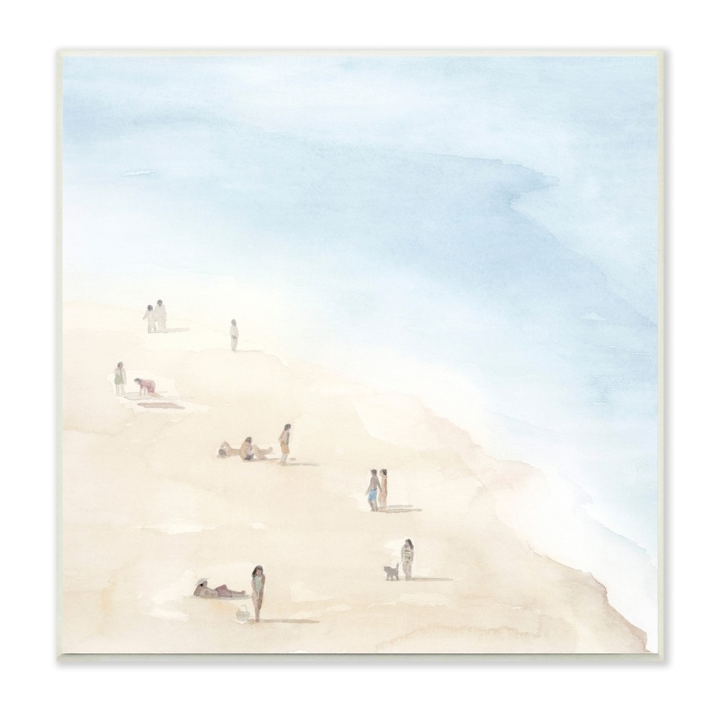 Stupell People Lounging at Beach Soft Blue Coastal Landscape  12 x 12