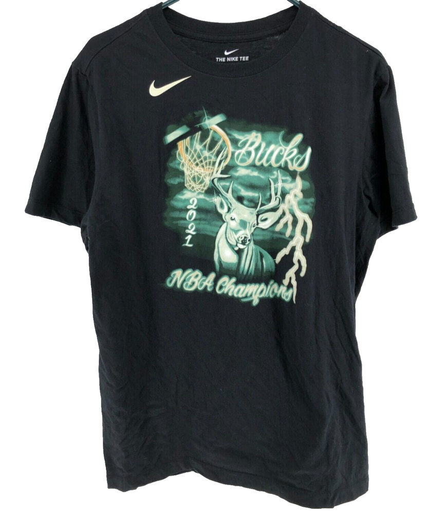 Nike NBA Milwaukee Bucks Champions Short Sleeve T-Shirt Men's Size Large Black