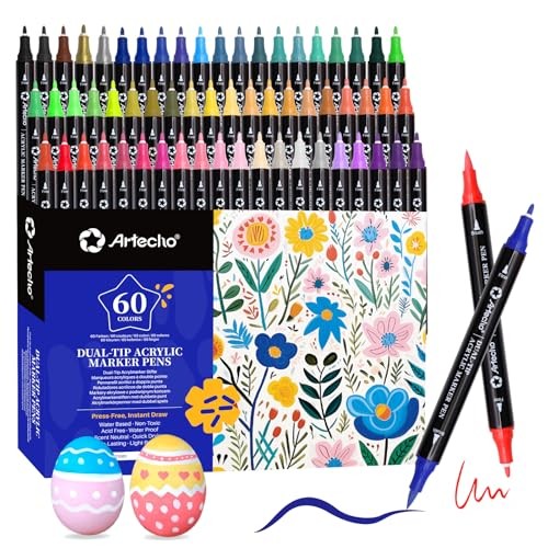 60-Color Acrylic Paint Markers Set with Dual Brush & Fine Tips
