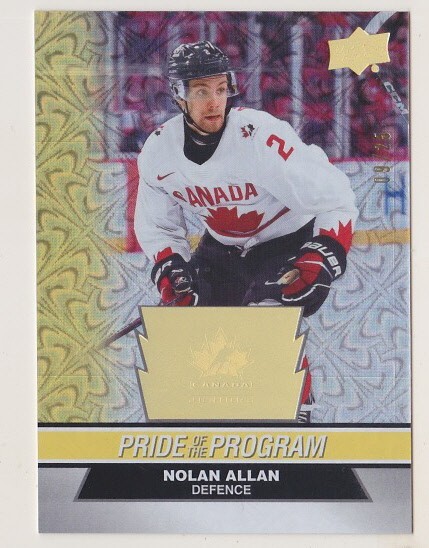 2023 Team Canada Juniors Nolan Allan 25 PATTERNED FOILBOARD Pride Of The Program