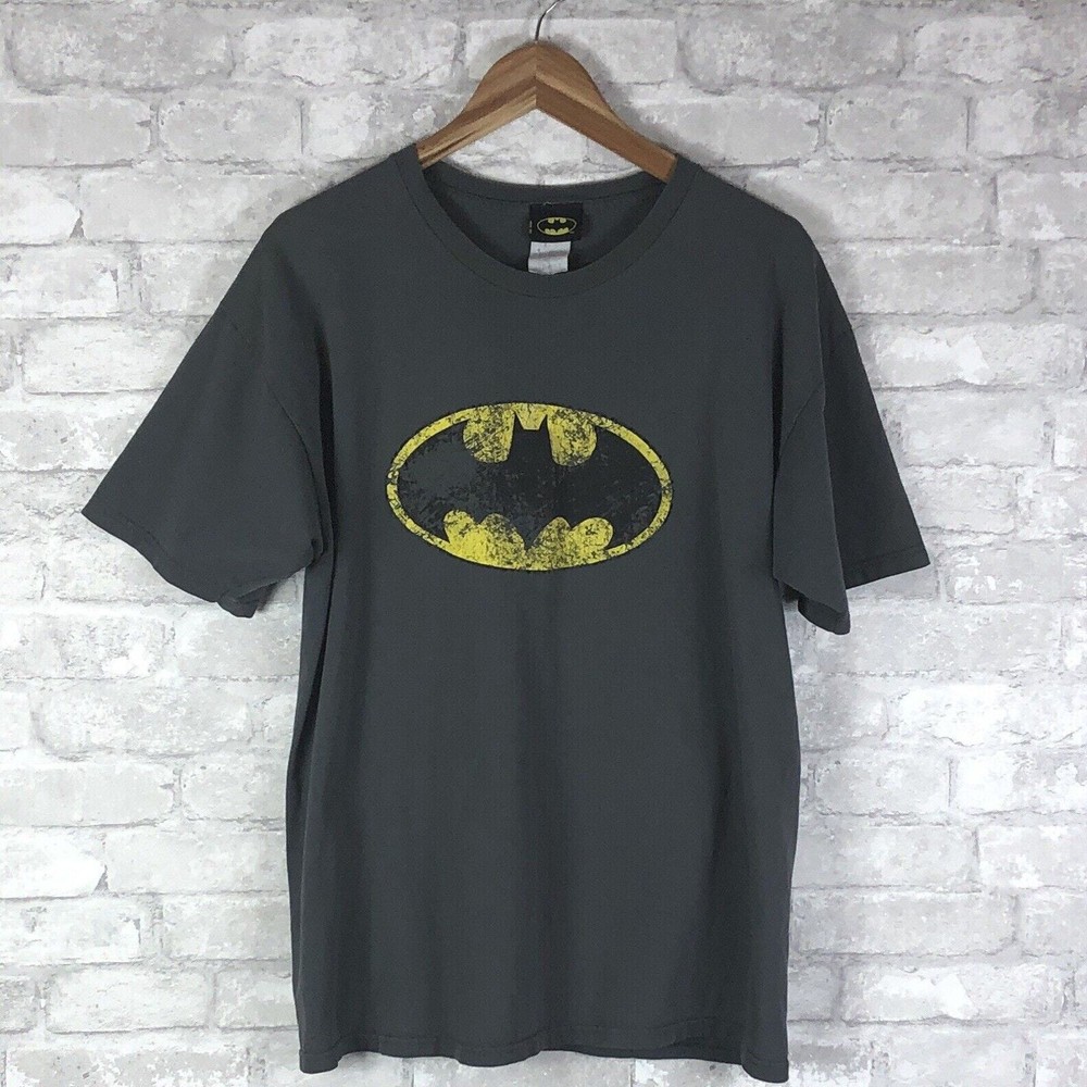 DC Comics Batman Medium/Large Gray T-Shirt Batman Logo Yellow Small Yellow Bats