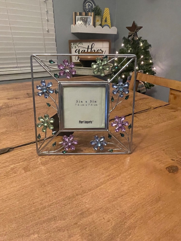 vintage pier 1 imports ornate rhinestone, floral table, top picture frame