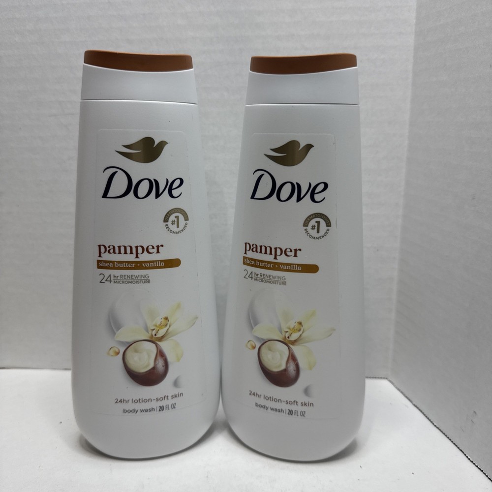 Dove Pamper Shea Butter & Vanilla, 24HR Renewing Body Wash, 20 Oz (2PK)