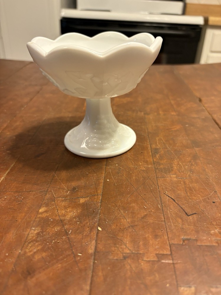 Vintage Indiana Colony Milk Glass Grape Pedestal Candle Holder 4