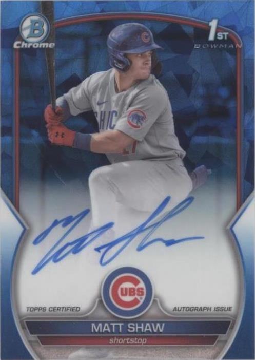 2023 Bowman Chrome Draft Sapphire Edition - Chrome Prospect Autographs #CDA-MS Matt Shaw /199 (AU, RC)